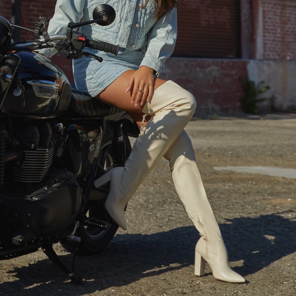 White heel lace back boots